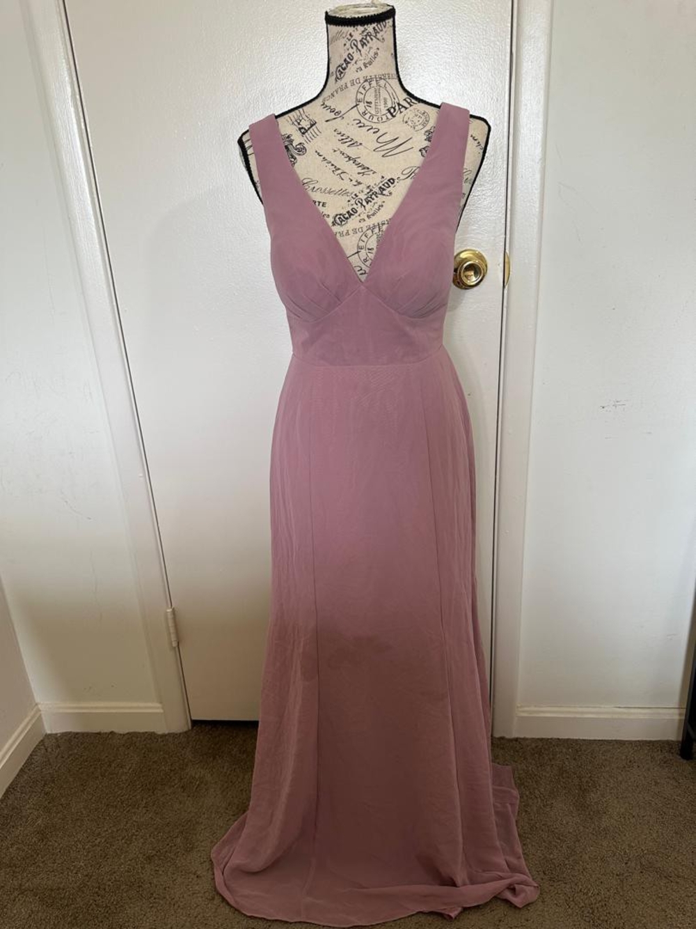 Azazie Mauve Backless Tie-Back A-Line Gown • Size XS - Picture 7 of 12